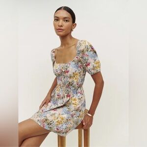 Reformation Countryside Wood Pastel Floral Short Sleeve Puff Sleeve Mini Dress S